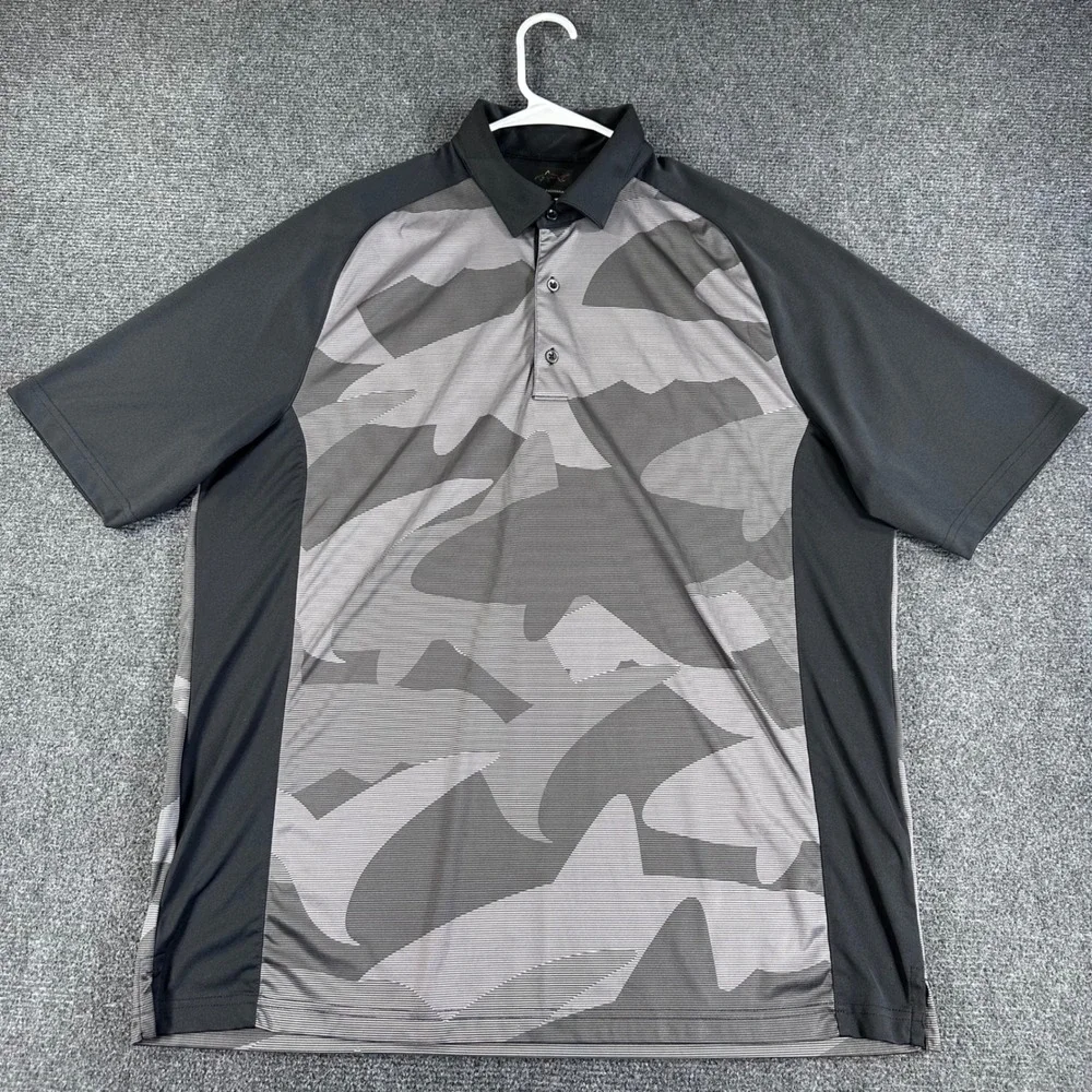 Greg Norman ML75 Play Dry Mens XL Grey Black Shark Camo Golf Polo Shirt GNS2K461